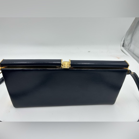 VINTAGE Hardshell Gold Clasp Navy Crossbody Pocketbook Bag - Picture 2 of 11